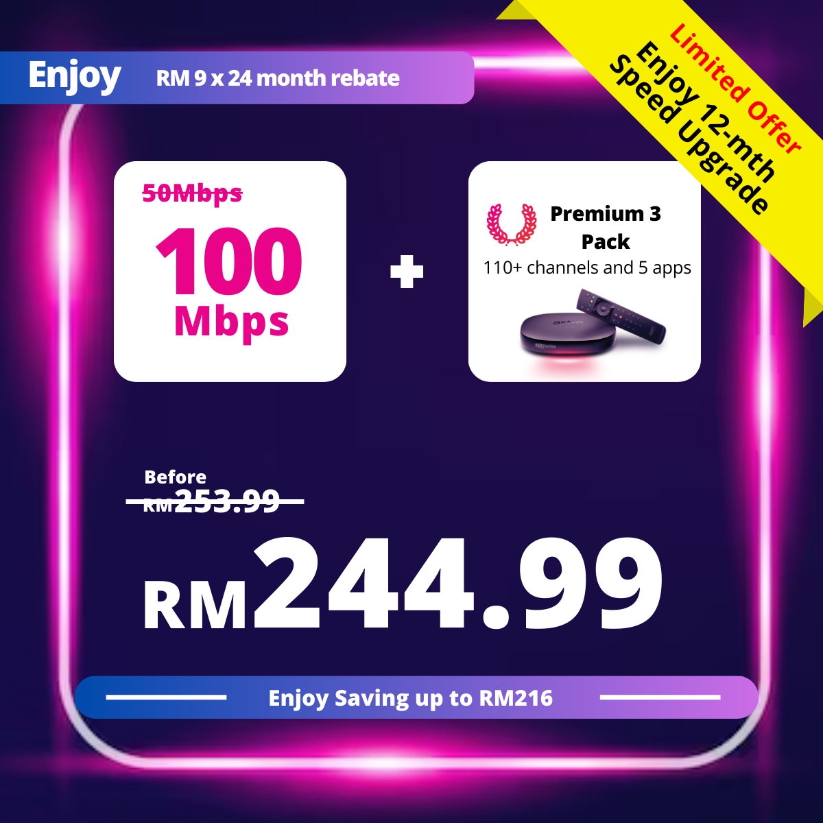 Astro 50Mbps + Premium Pack 3